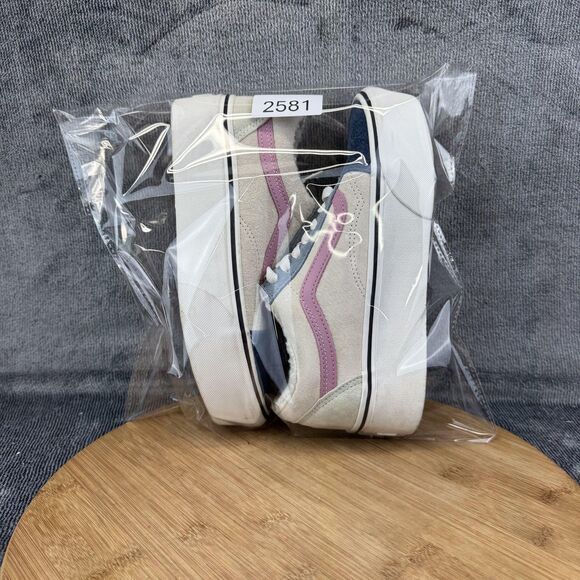 Vans Old Skool Platform Shoes Womens Size 7 Cream Blue Pink Suede Fleece - Picture 11 of 11